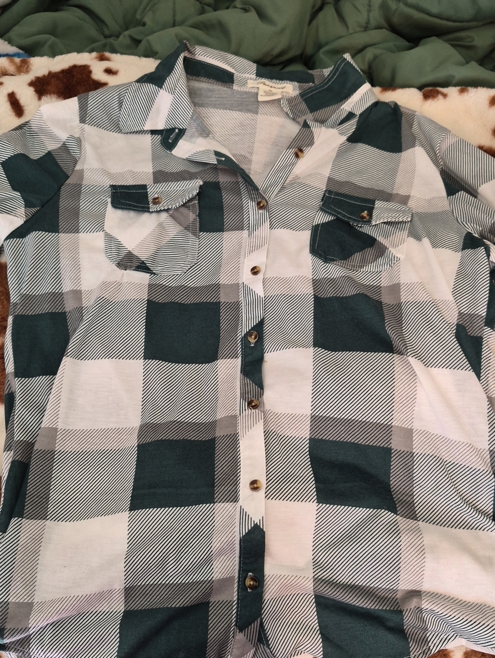 Passport Teal and White Plaid Shirt Size Junior's XL
